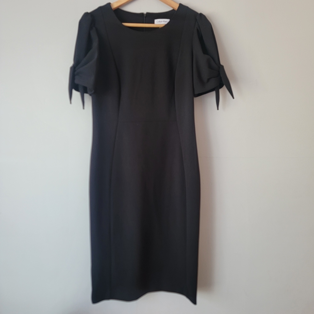 Calvin Klein Black Midi Dress with Bow Sleeves